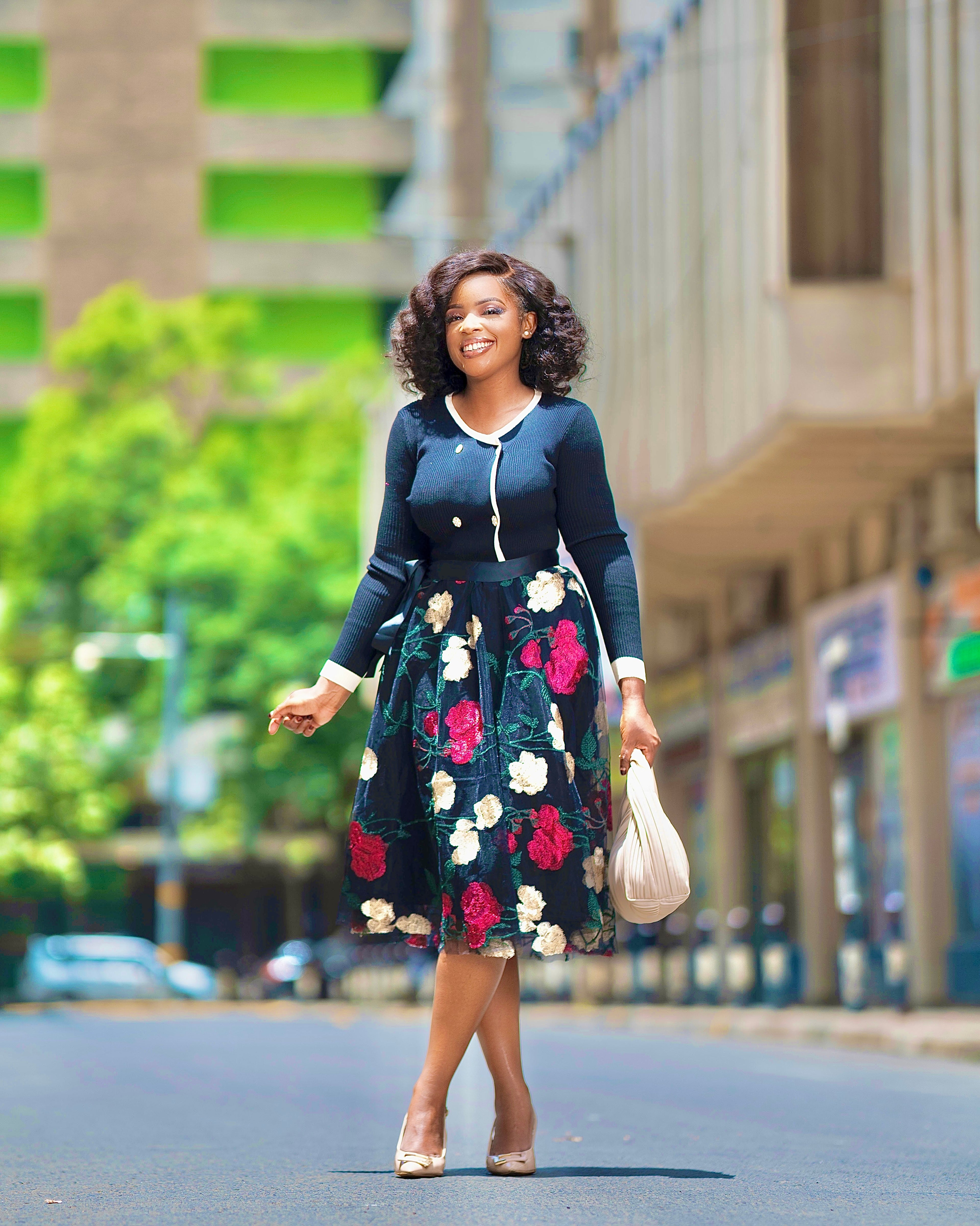 Elegant Bloom A-Line Floral Midi Skirt Set